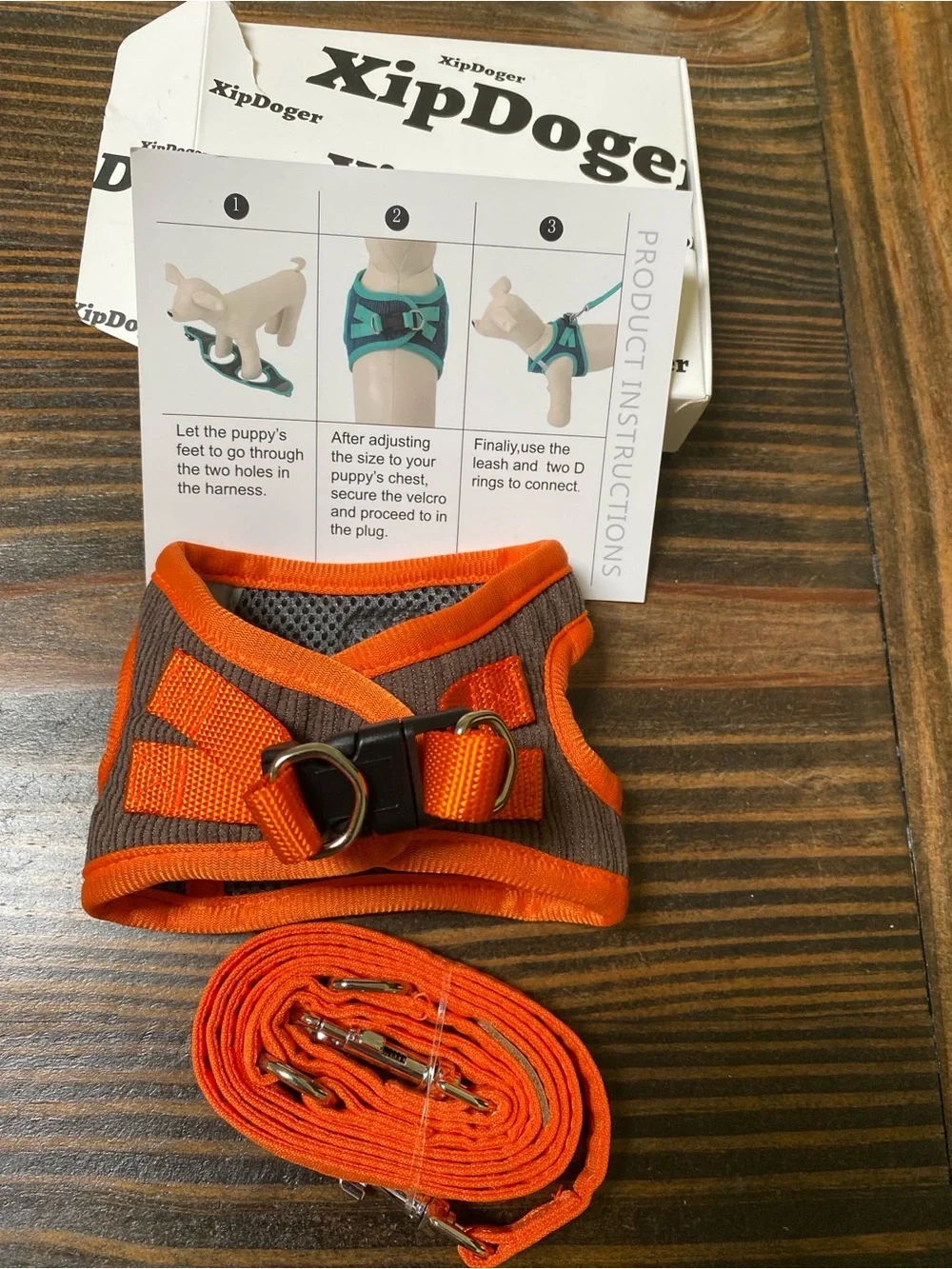 XipDoger Orange & Brown Puppy Harness with Matching Leash - size XXS